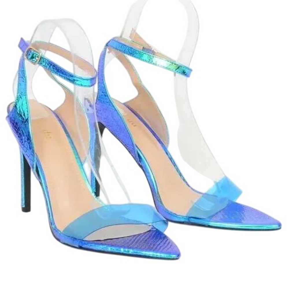 Jiu du Women's Elegant Metallic Open‎ Toe Ankle Strap Stiletto Sandals Size 11